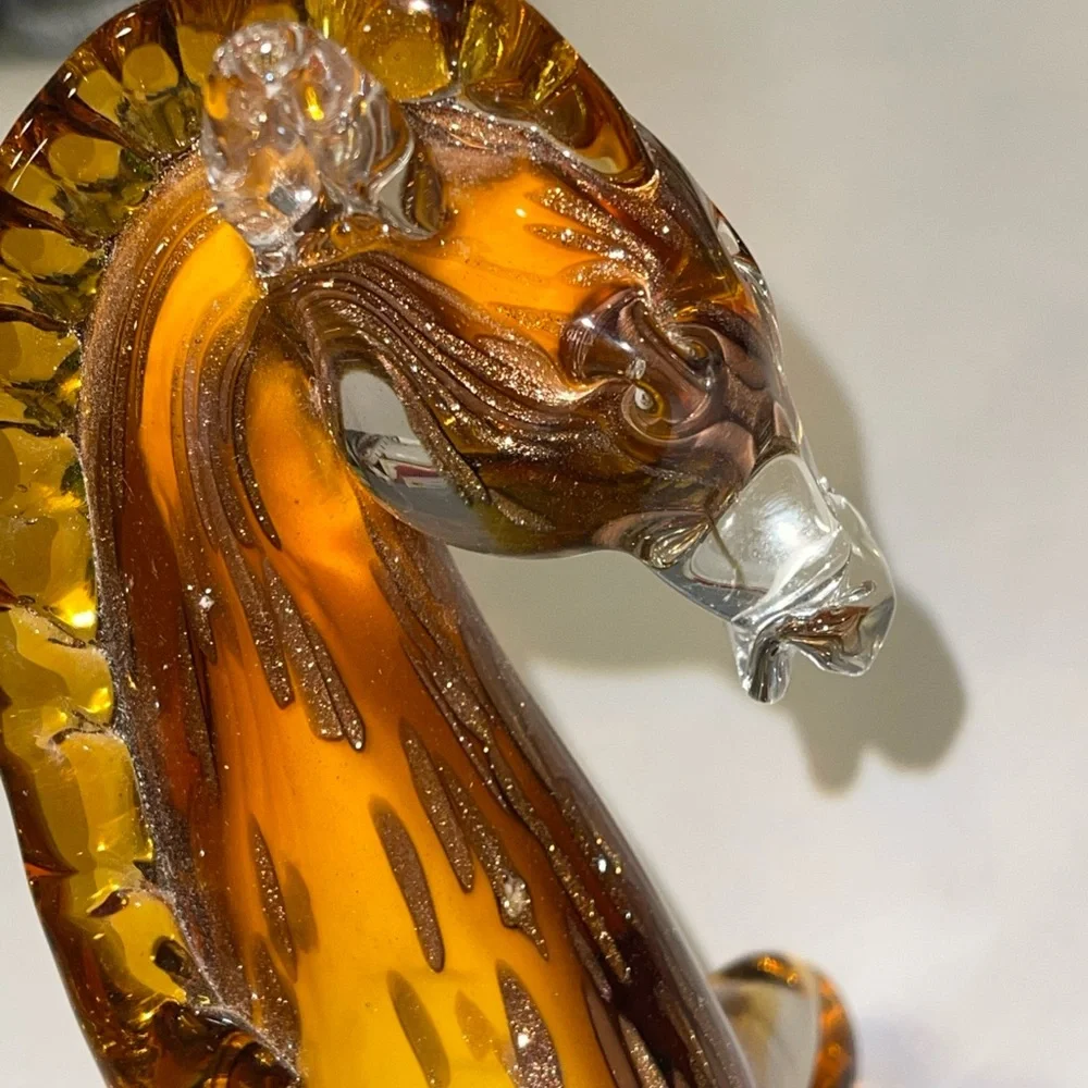 Vintage Murano Hand-Blown Amber gold Glass Young Horse Heavy Equestrian Glass - Picture 9 of 10